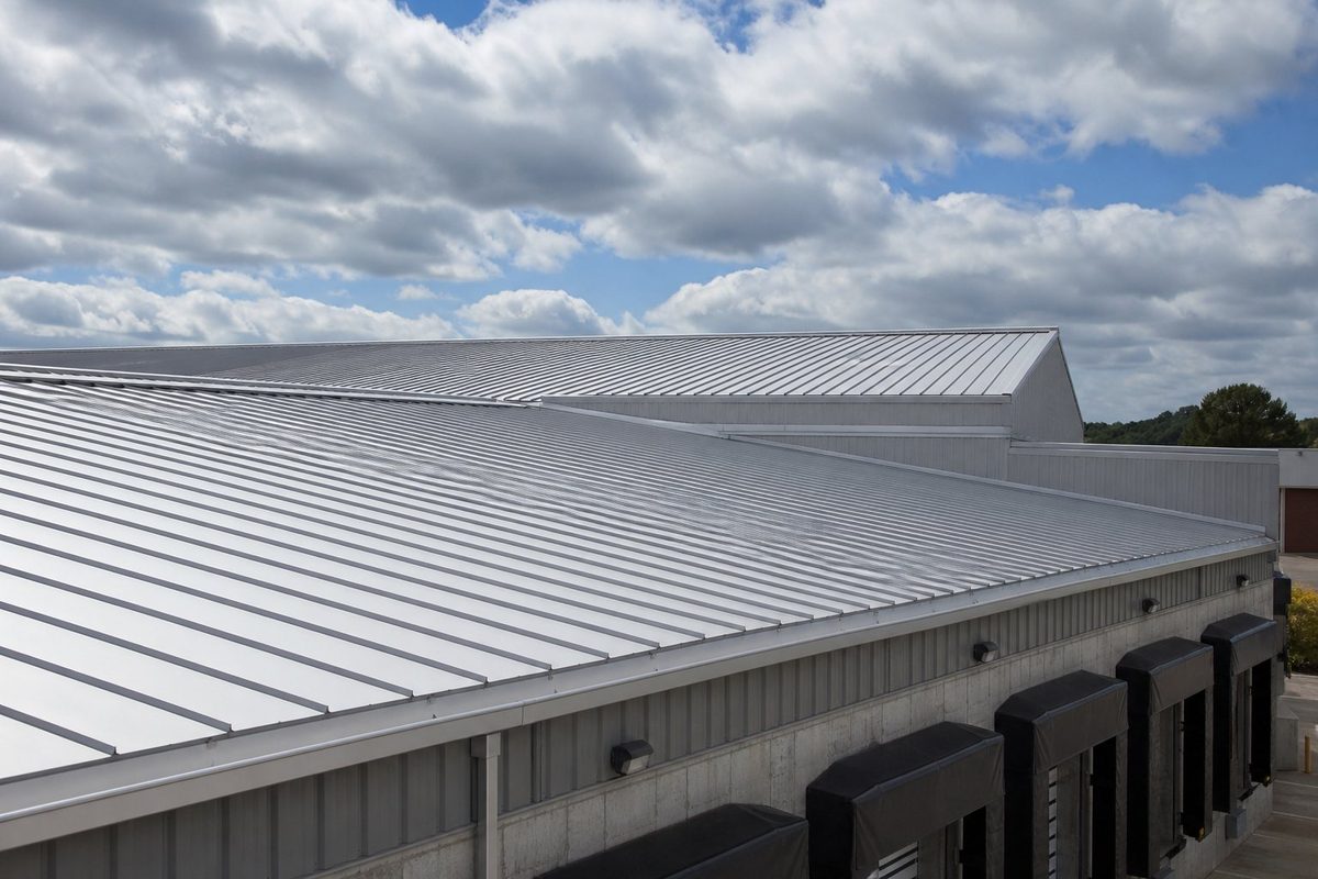 Commercial building with new metal roof